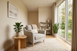 Comfortable modern room designed for individual stress therapy sessions