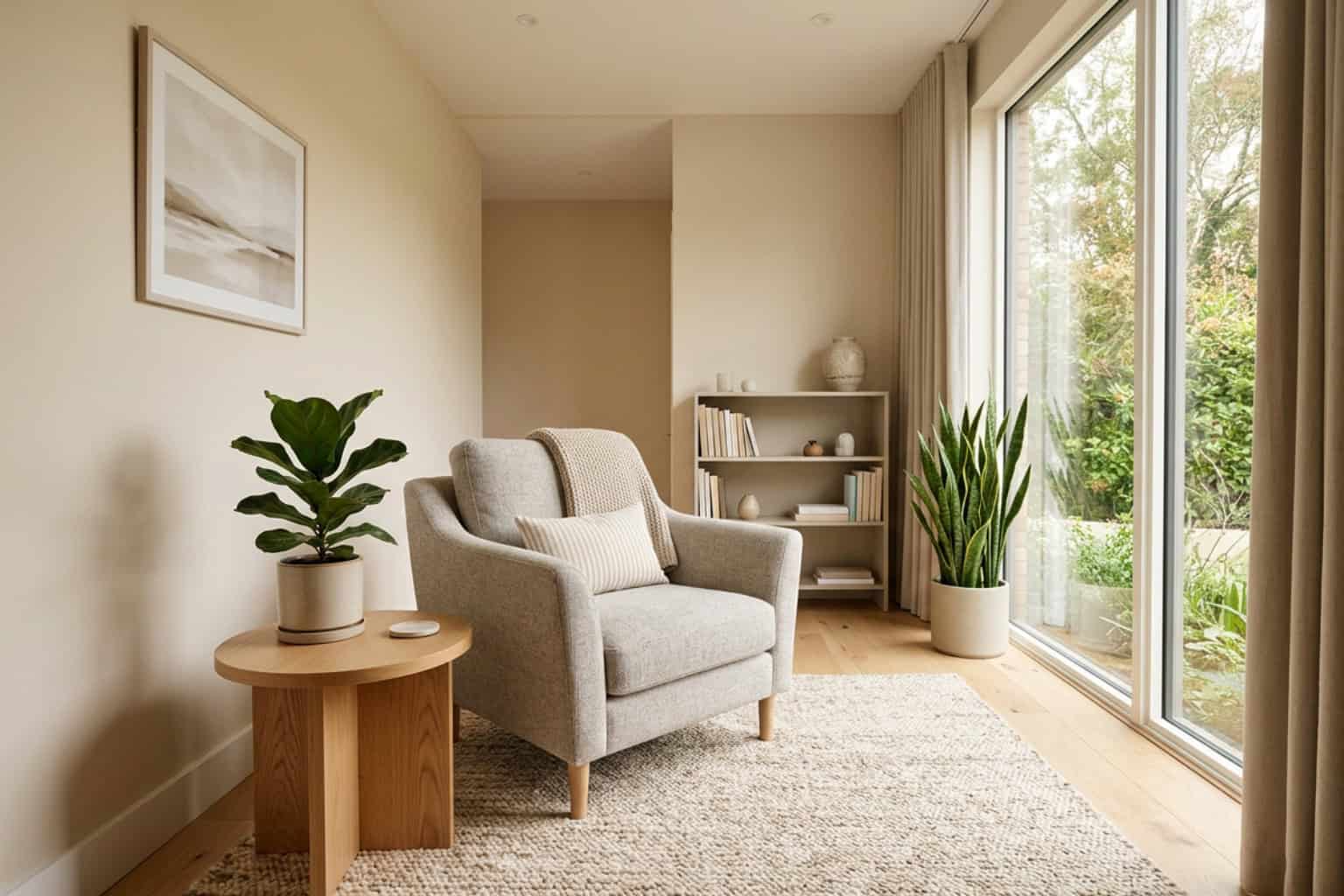 Comfortable modern room designed for individual stress therapy sessions